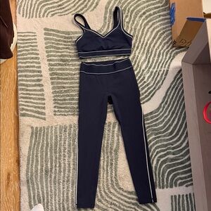 Aritzia Navy Leggings with White Contrast Piping